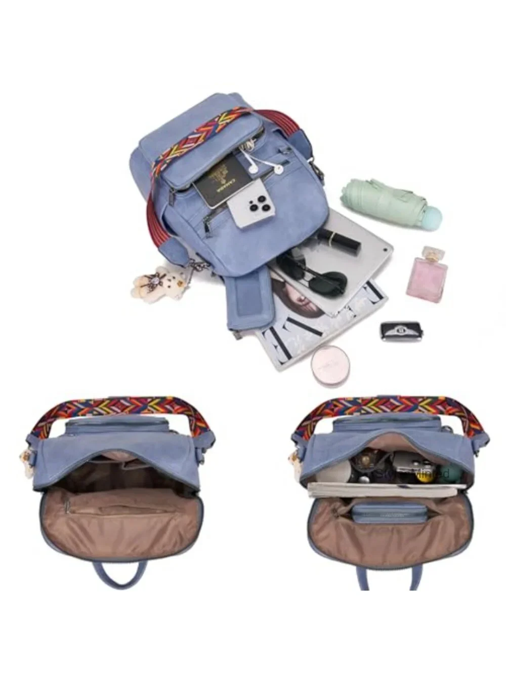 Women's PU Leather Convertible Backpack Purse with Detachable Strap for Travel
